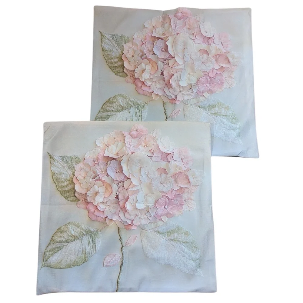 Set of Two Light Pink & Blue Floral Pillow Covers Size 17.5 x 18”